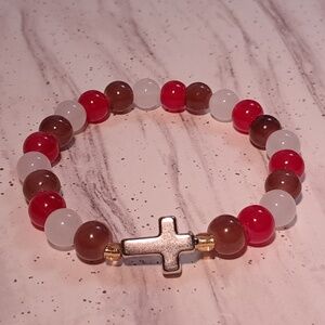 Autumn Gratitude Bracelet with Cross – Handmade Glass Beads for Thanksgiving